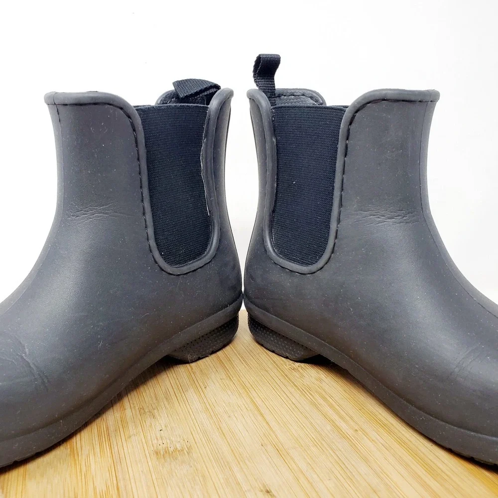 Crocs Freesail Chelsea‎ Boots Womens 5 Rain Black Rubber Pull On Ankle Shoes